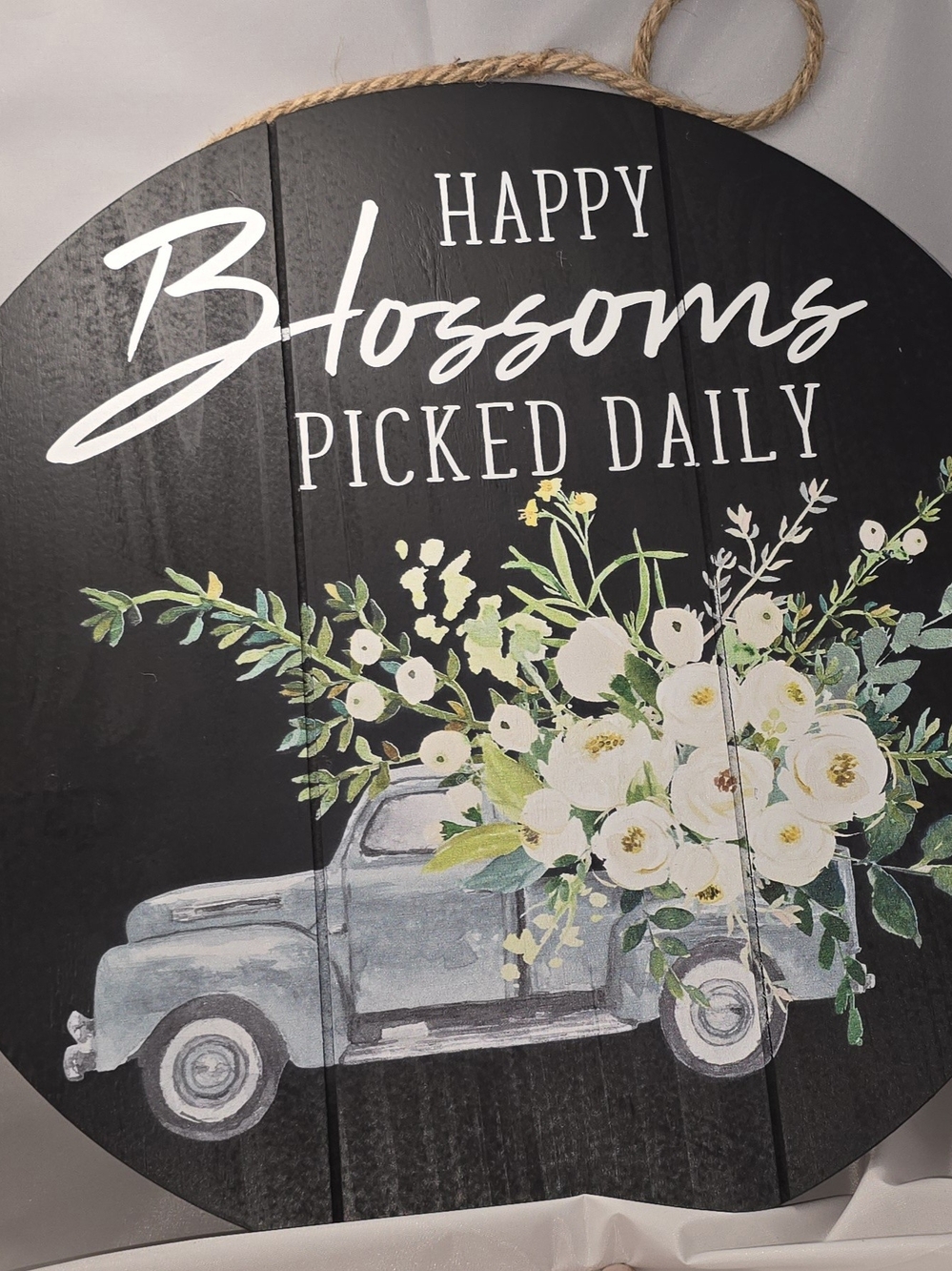 Happy Blossoms Picked Daily Round Wall Sign - Black